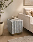 Symmetry-Grey Stripe Mother Of Pearl Side Table - Art and craft furniture