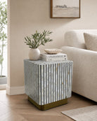 Symmetry-Grey Stripe Mother Of Pearl Side Table - Art and craft furniture