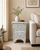 Symmetry White Mother Of Pearl Bedside Table - Art and craft furniture
