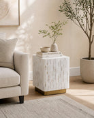 Symmetry White Stripe Mother Of Pearl Side Table - Art and craft furniture