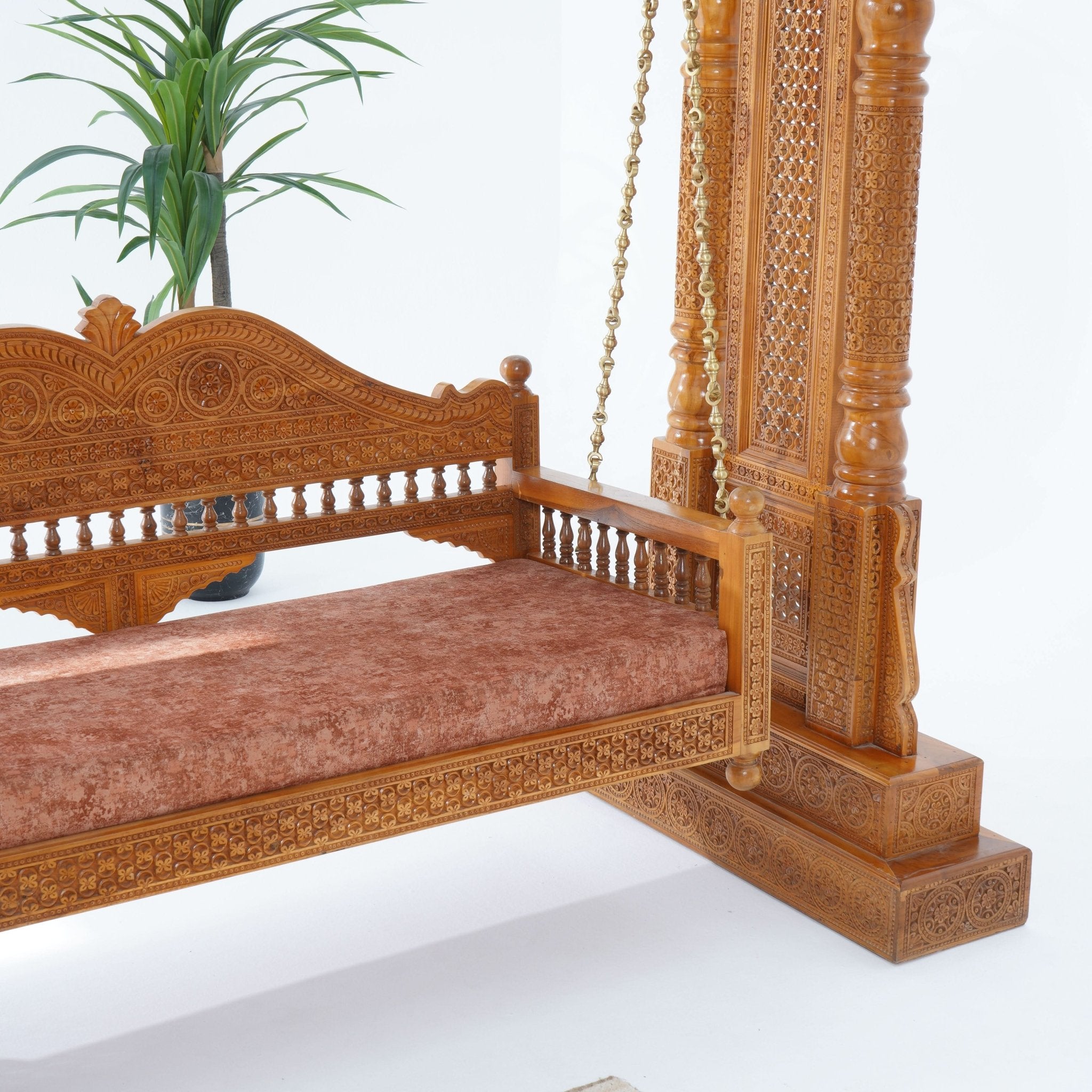 TEAK WOOD HEAVY CARVING SWING - Art and craft furniture