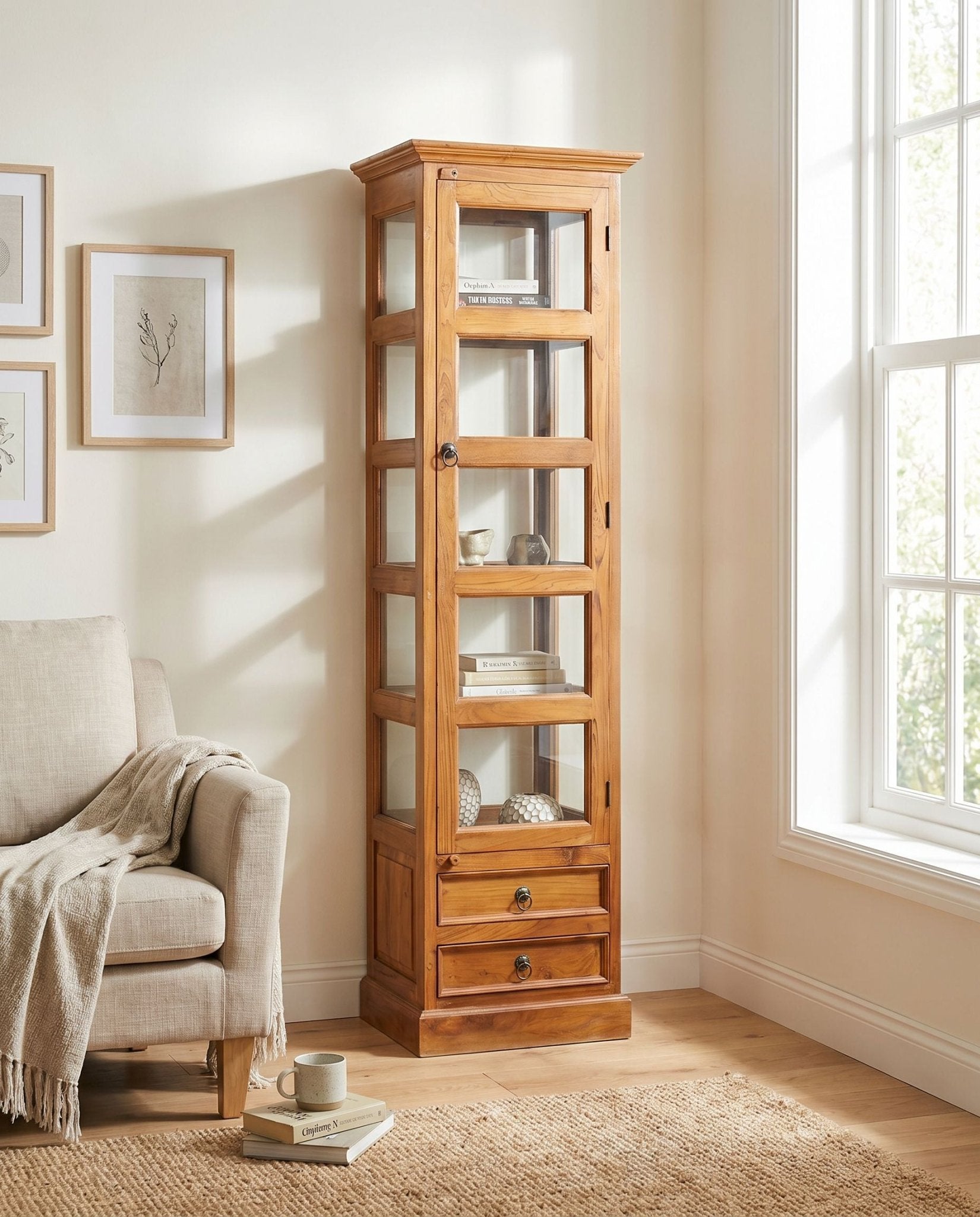 Teak Wood Single Door Cabinet - Art and craft furniture