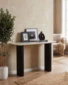Terraluxe Black Wooden Leg Marble Console Table - Art and craft furniture