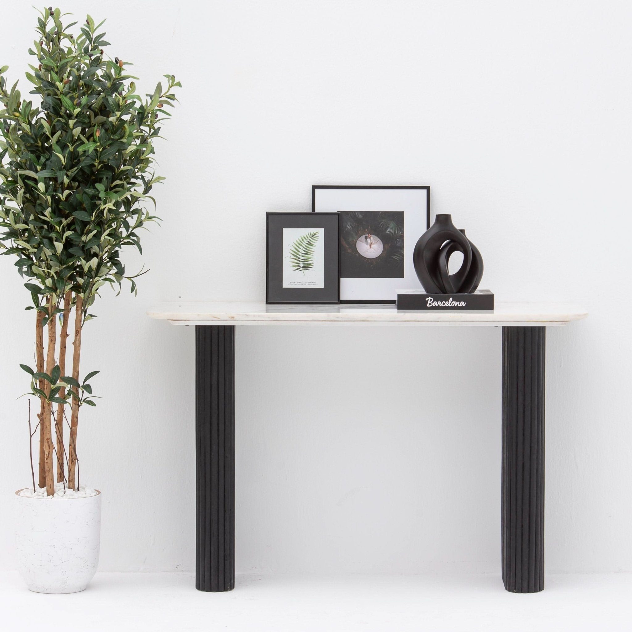 TERRALUXE MARBLE CONSOLE TABLE WOODEN LEG - Art and craft furniture