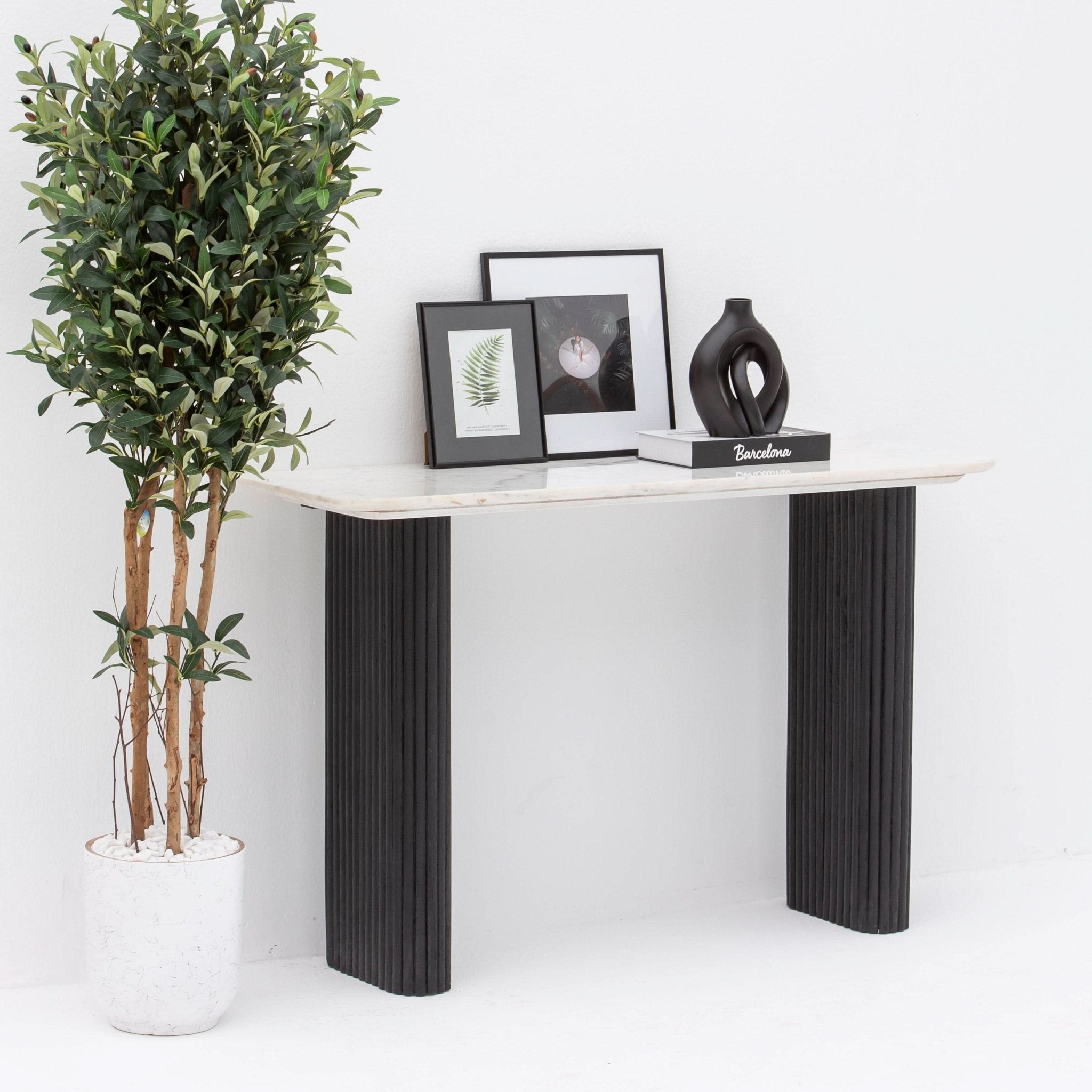 TERRALUXE MARBLE CONSOLE TABLE WOODEN LEG - Art and craft furniture