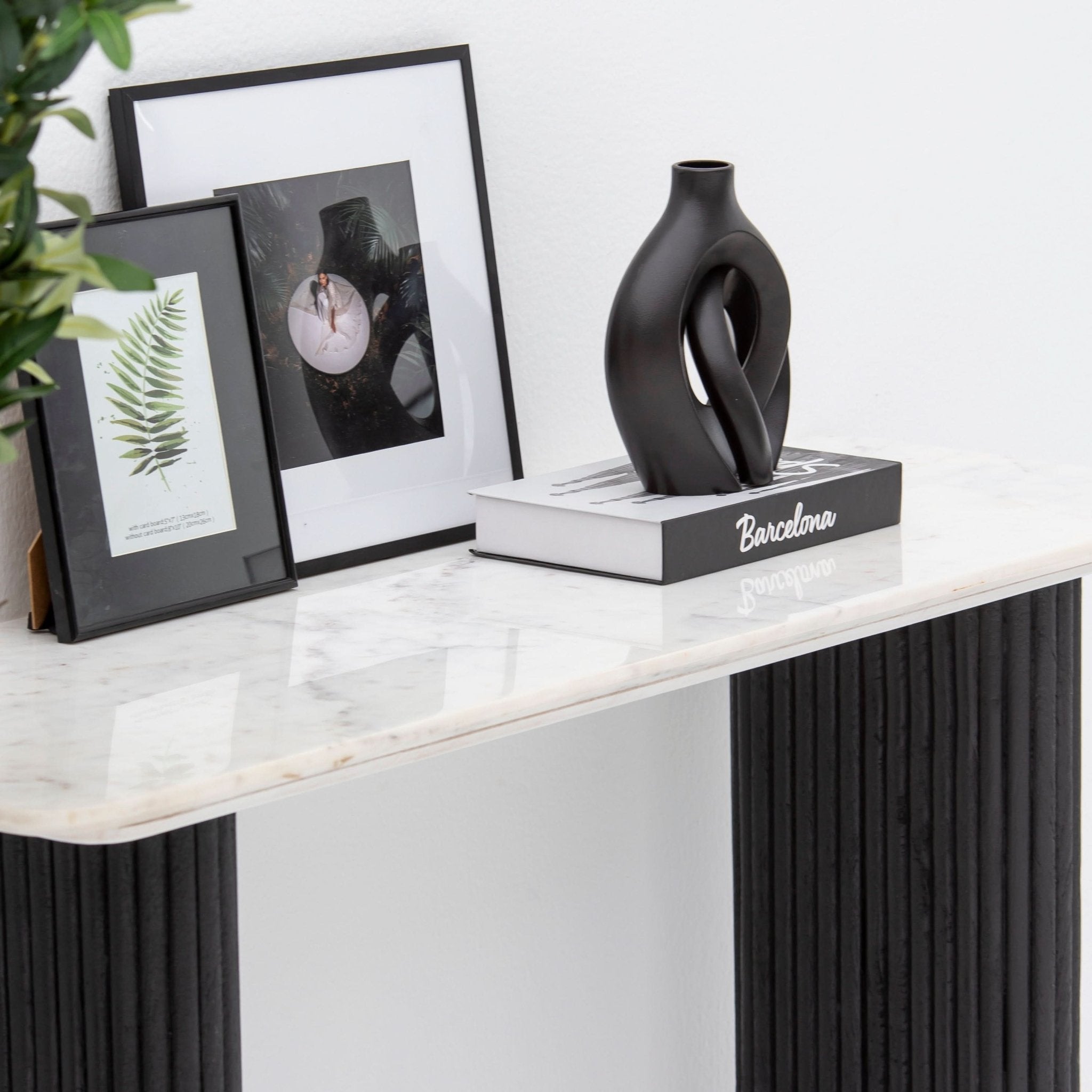 TERRALUXE MARBLE CONSOLE TABLE WOODEN LEG - Art and craft furniture