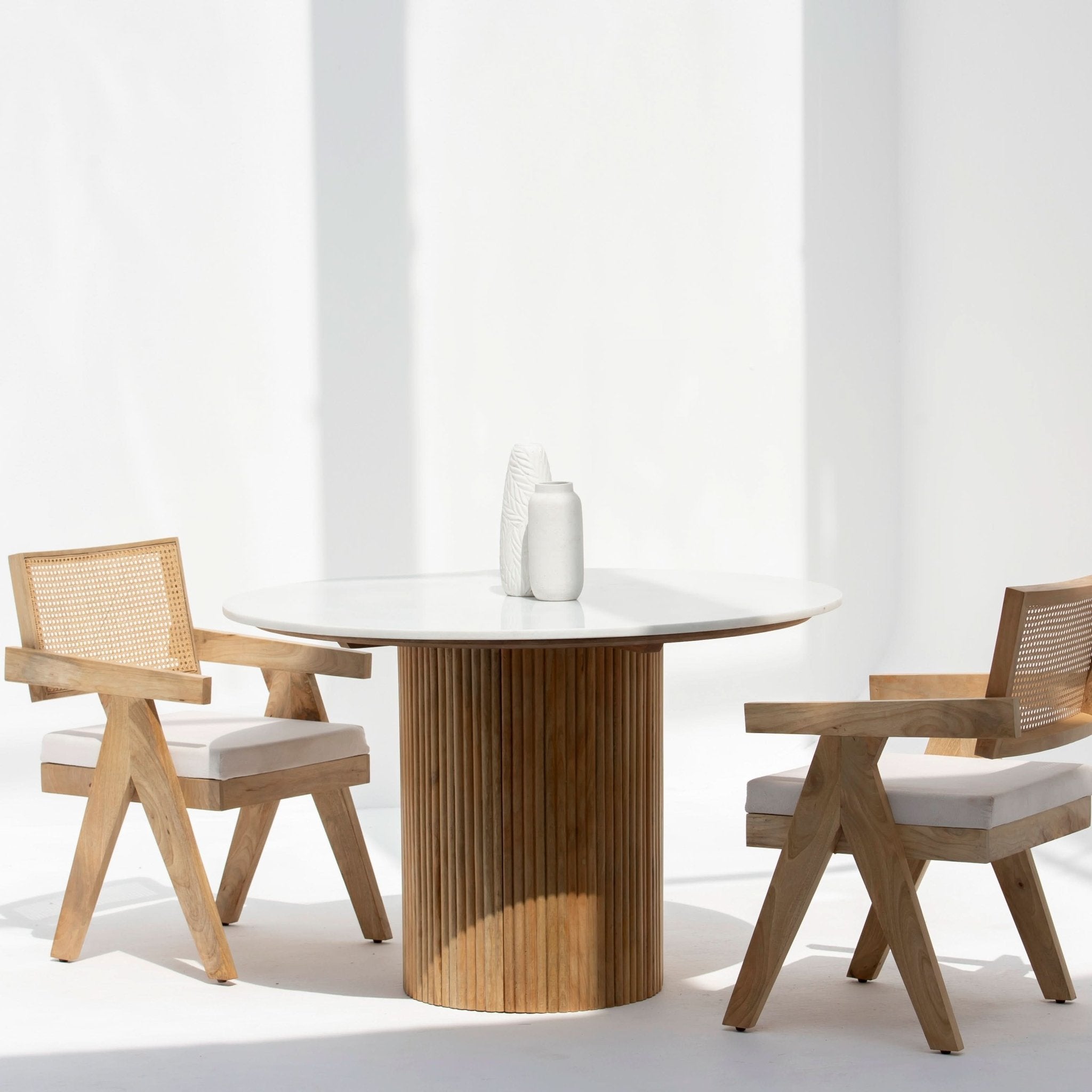 TERRALUXE MARBLE TOP AND WOOD LEG DINING TABLE - Art and craft furniture