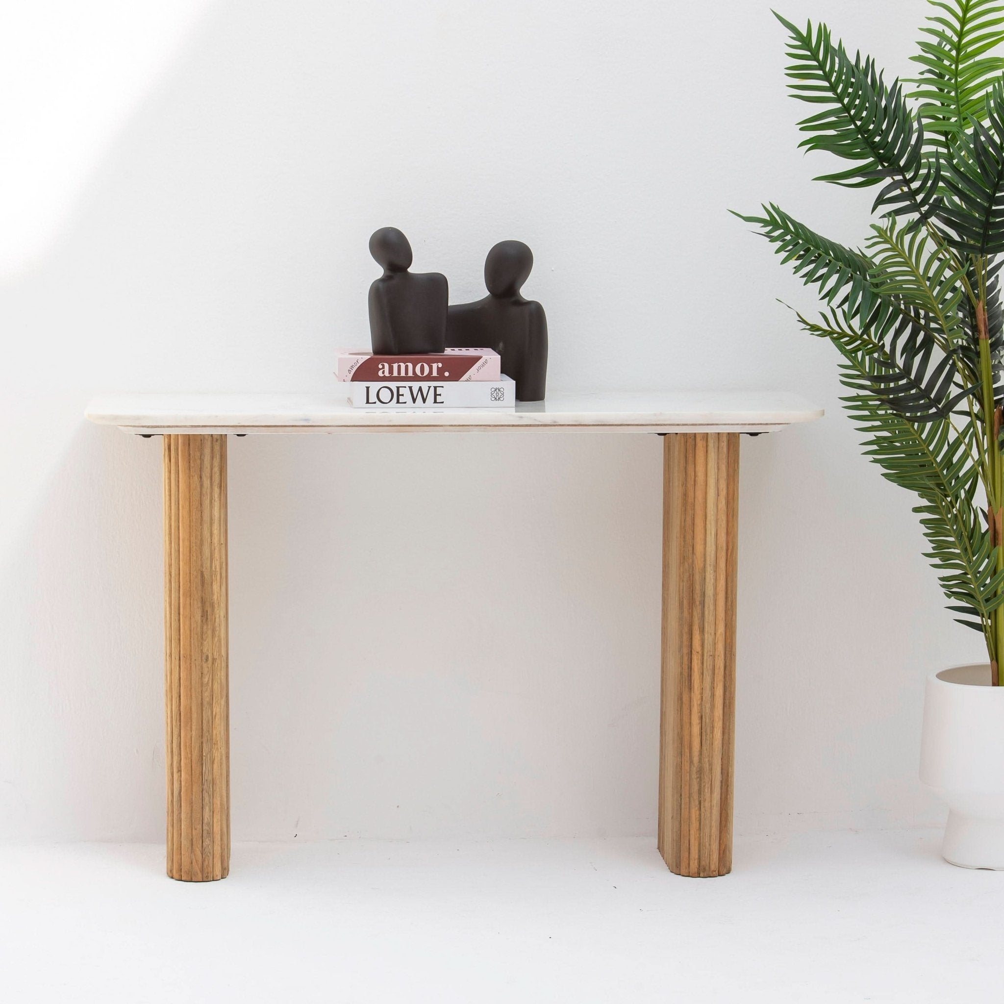 TERRALUXE MARBLE TOP WDN LEGS CONSOLE TABLE - Art and craft furniture