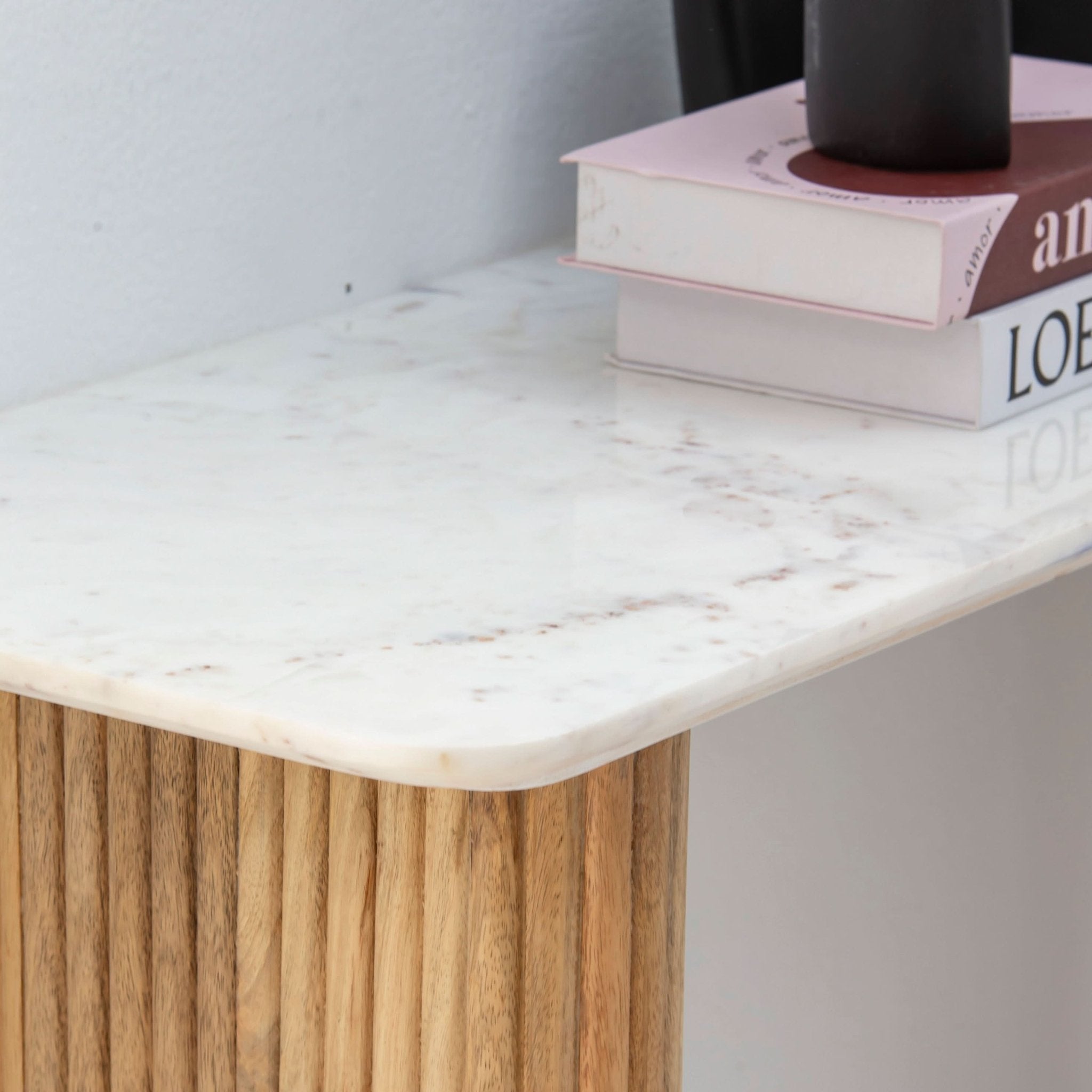 TERRALUXE MARBLE TOP WDN LEGS CONSOLE TABLE - Art and craft furniture
