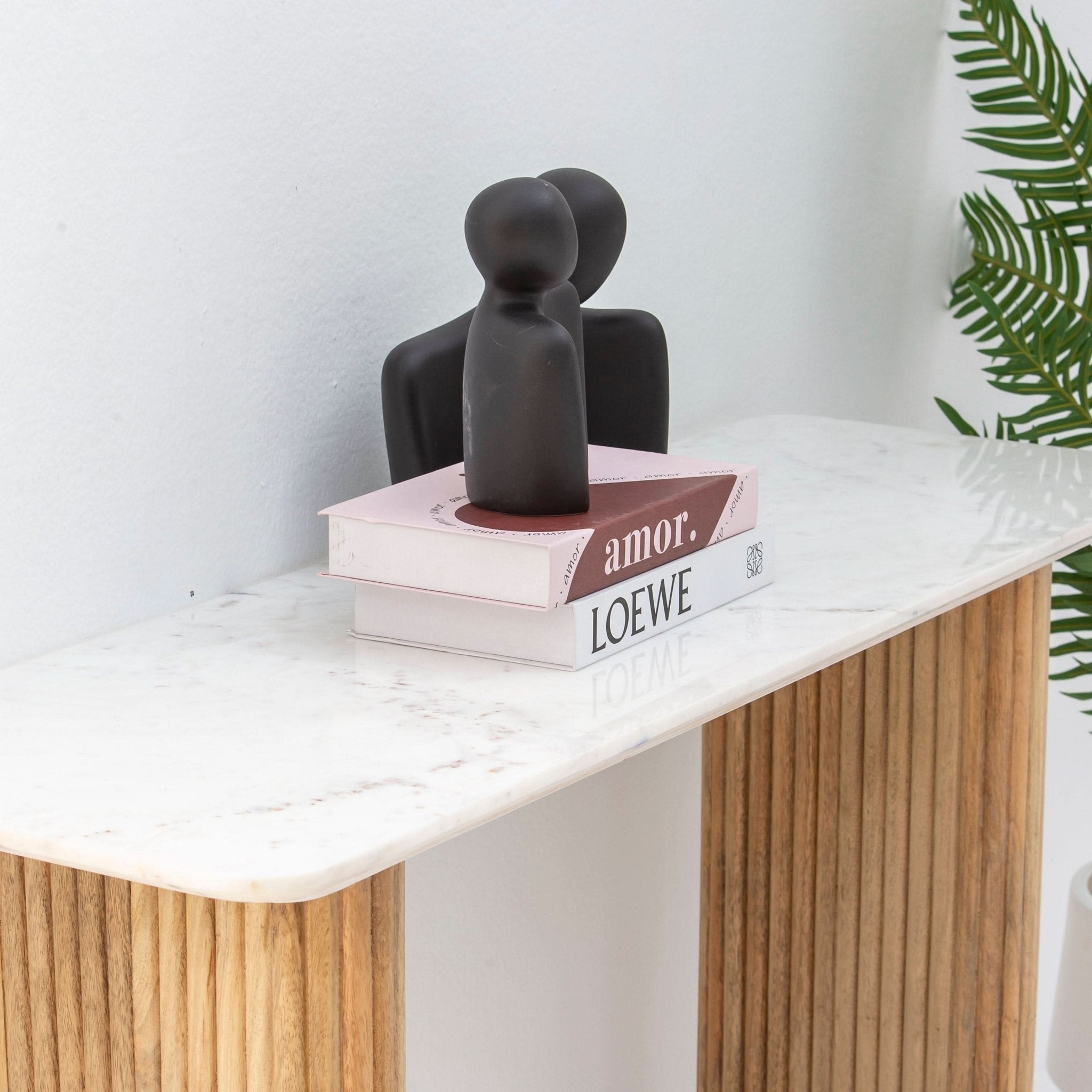 TERRALUXE MARBLE TOP WDN LEGS CONSOLE TABLE - Art and craft furniture