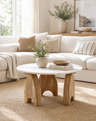 Terraluxe Marble Top Wooden Base Coffee Table - Art and craft furniture
