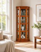 Timeless Teak Wood Glass Door Corner Cabinet - Art and craft furniture