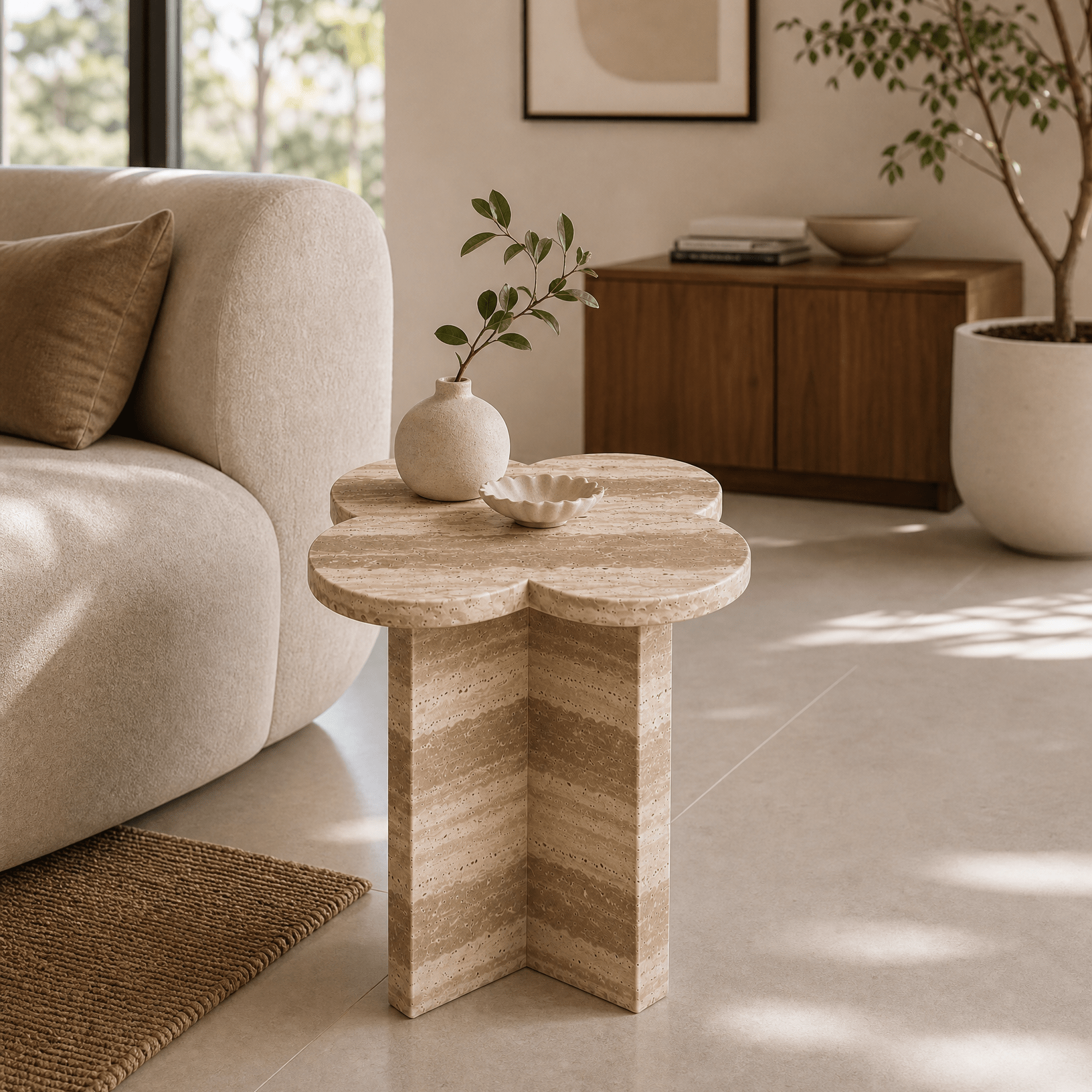 Travertine Accent Table – Honed Finish - Art and craft furniture