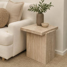 Travertine Beige Honed Side Table - Art and craft furniture