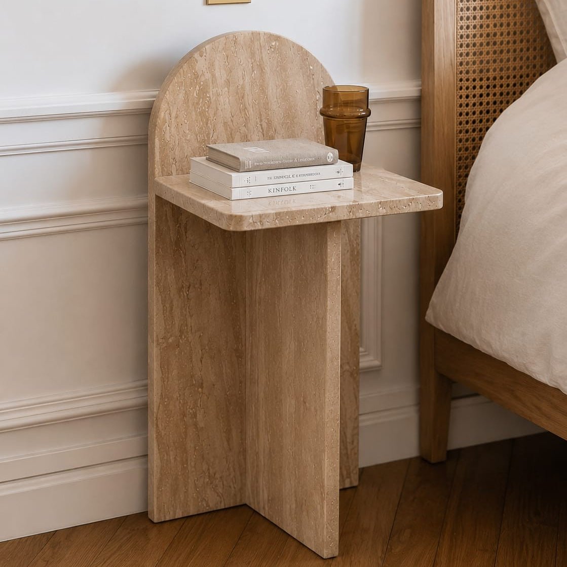 Travertine Beige Marble Side table - Art and craft furniture