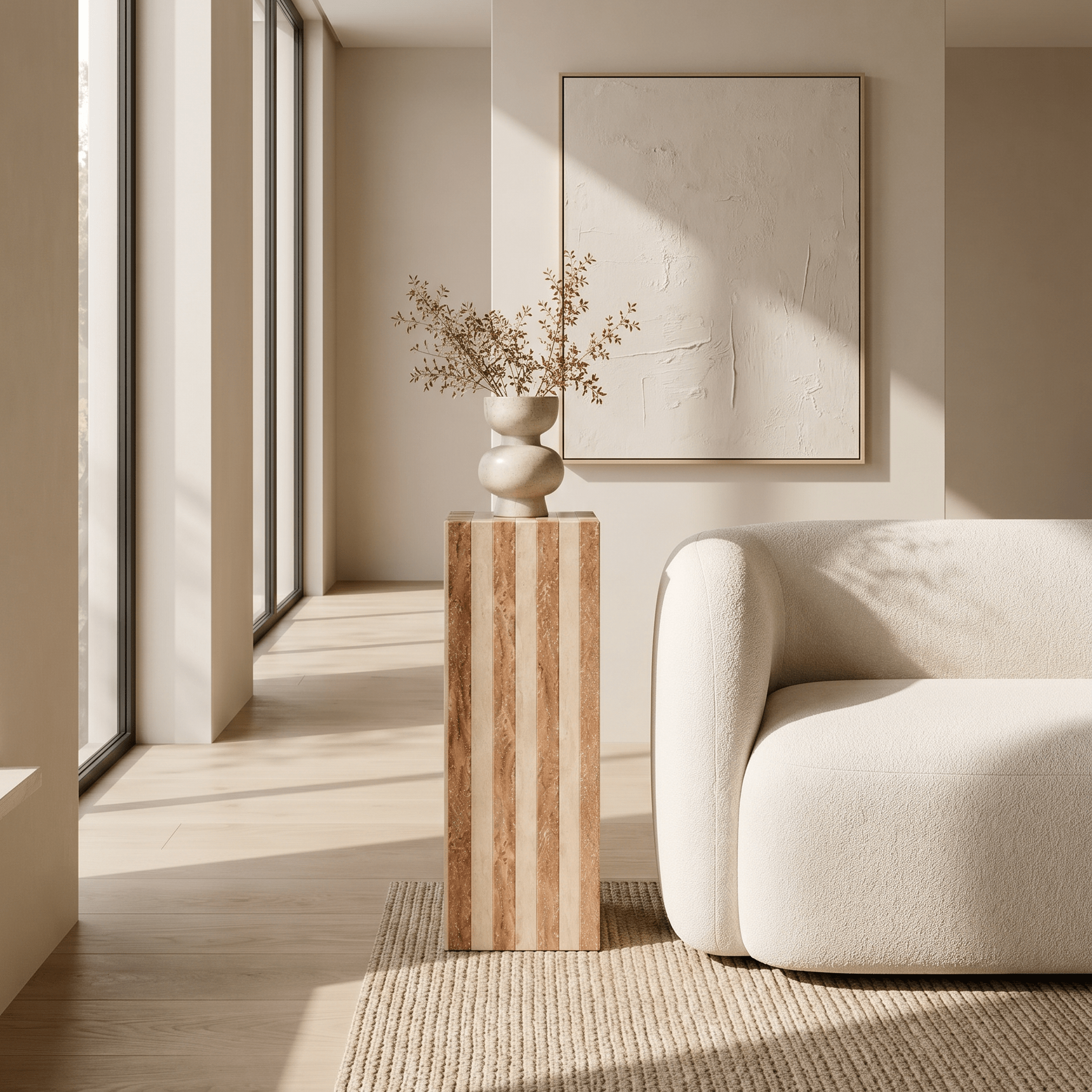 Travertine Beige & Red Plinth – Honed Finish - Art and craft furniture