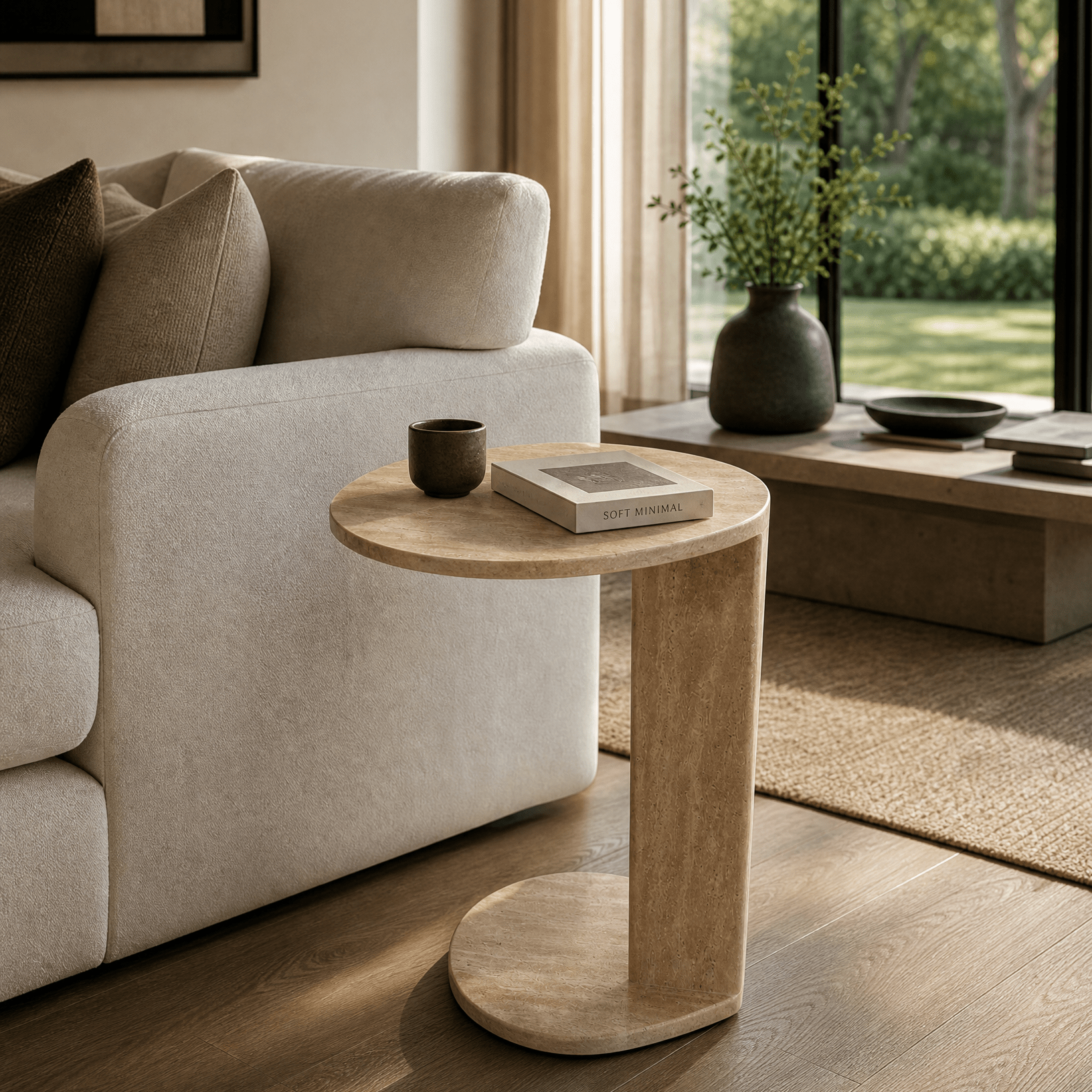 Travertine Beige Side Table - Art and craft furniture