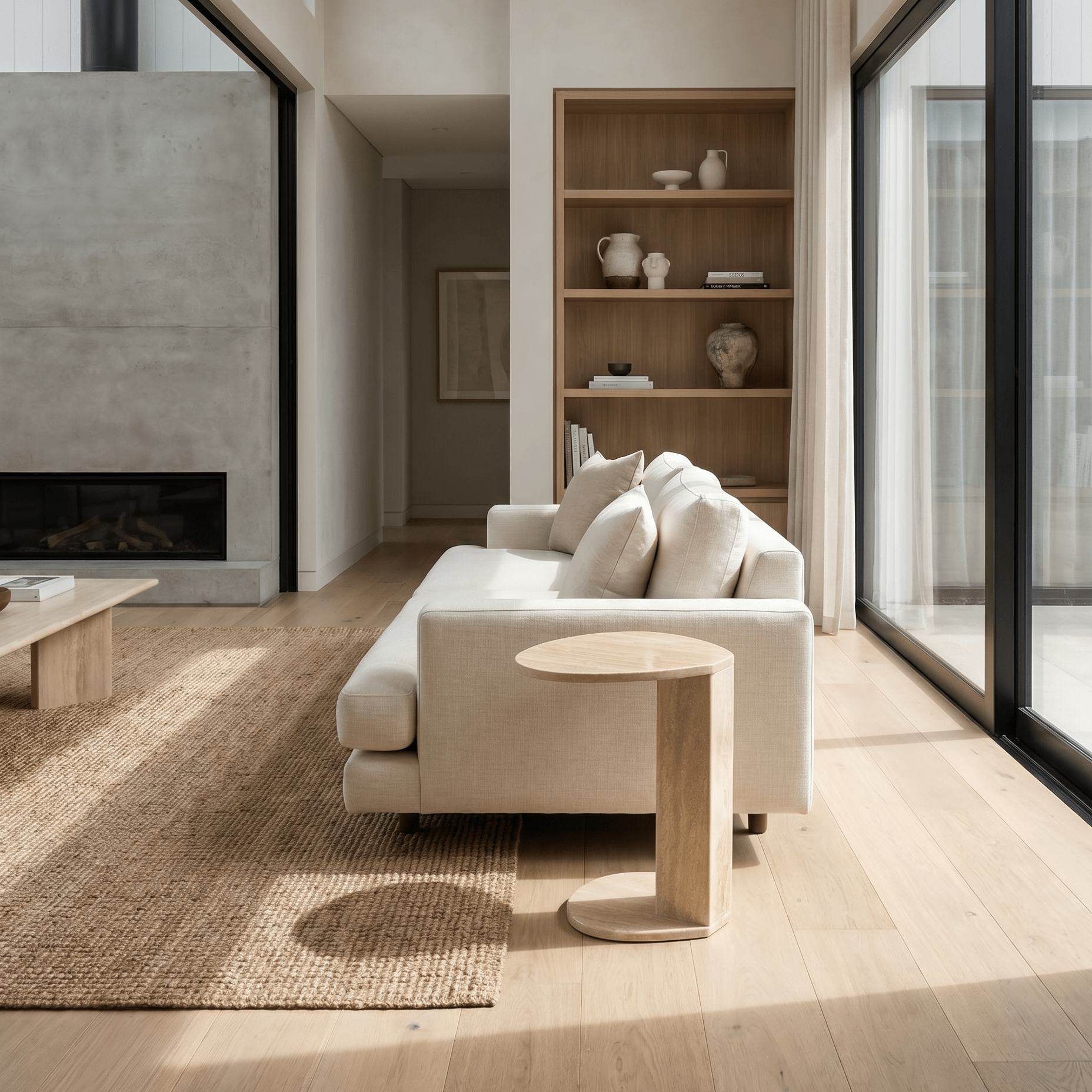 Travertine Beige Side Table - Art and craft furniture