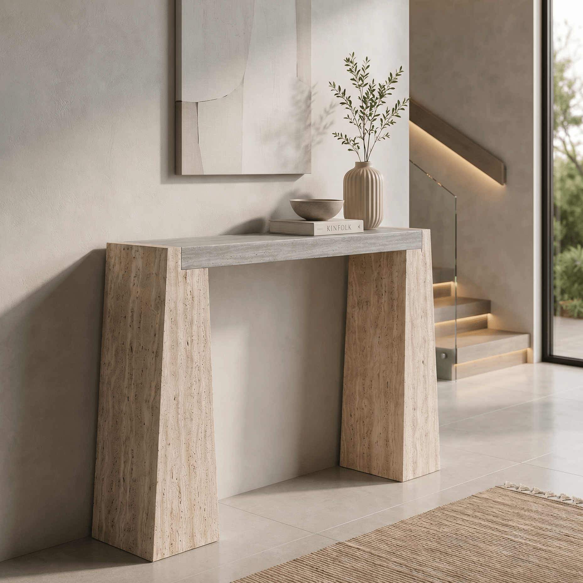Travertine Beige & Silver Console Table - Art and craft furniture