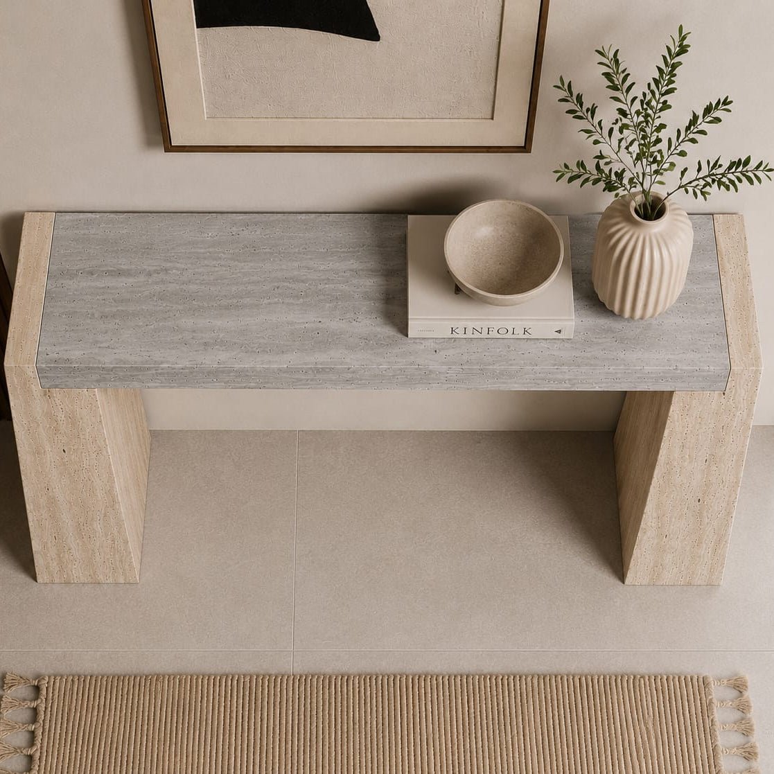 Travertine Beige & Silver Console Table - Art and craft furniture