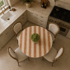 Travertine Dining Table Red & Beige Hexagonal Base - Art and craft furniture