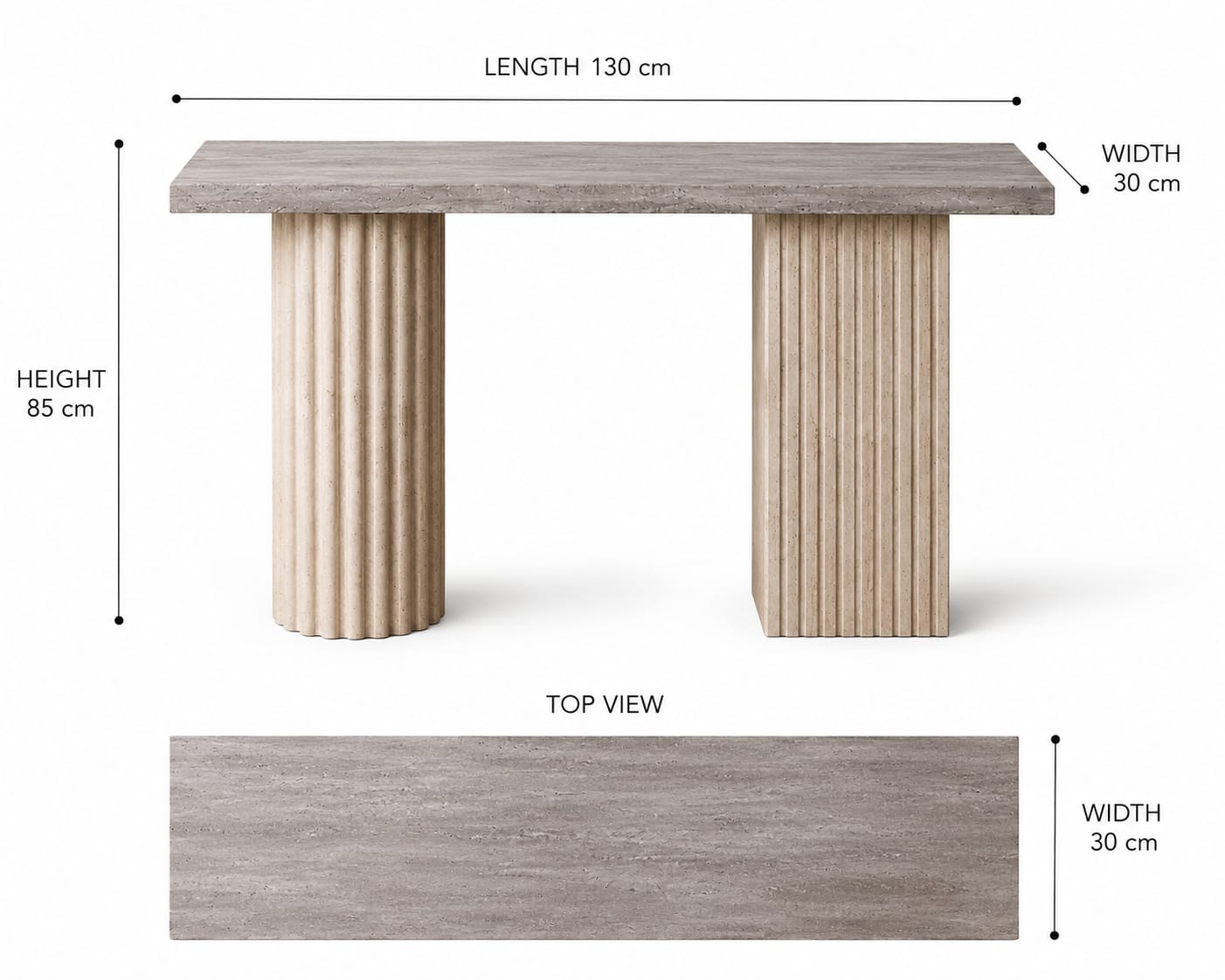 Travertine Entryway Console – Beige & Silver Stone - Art and craft furniture