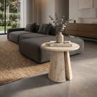 Travertine Round Side Table - Art and craft furniture