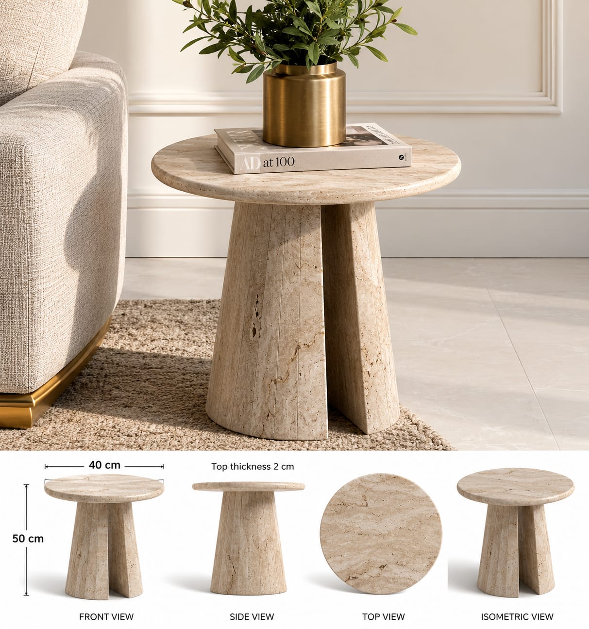 Travertine Round Side Table - Art and craft furniture