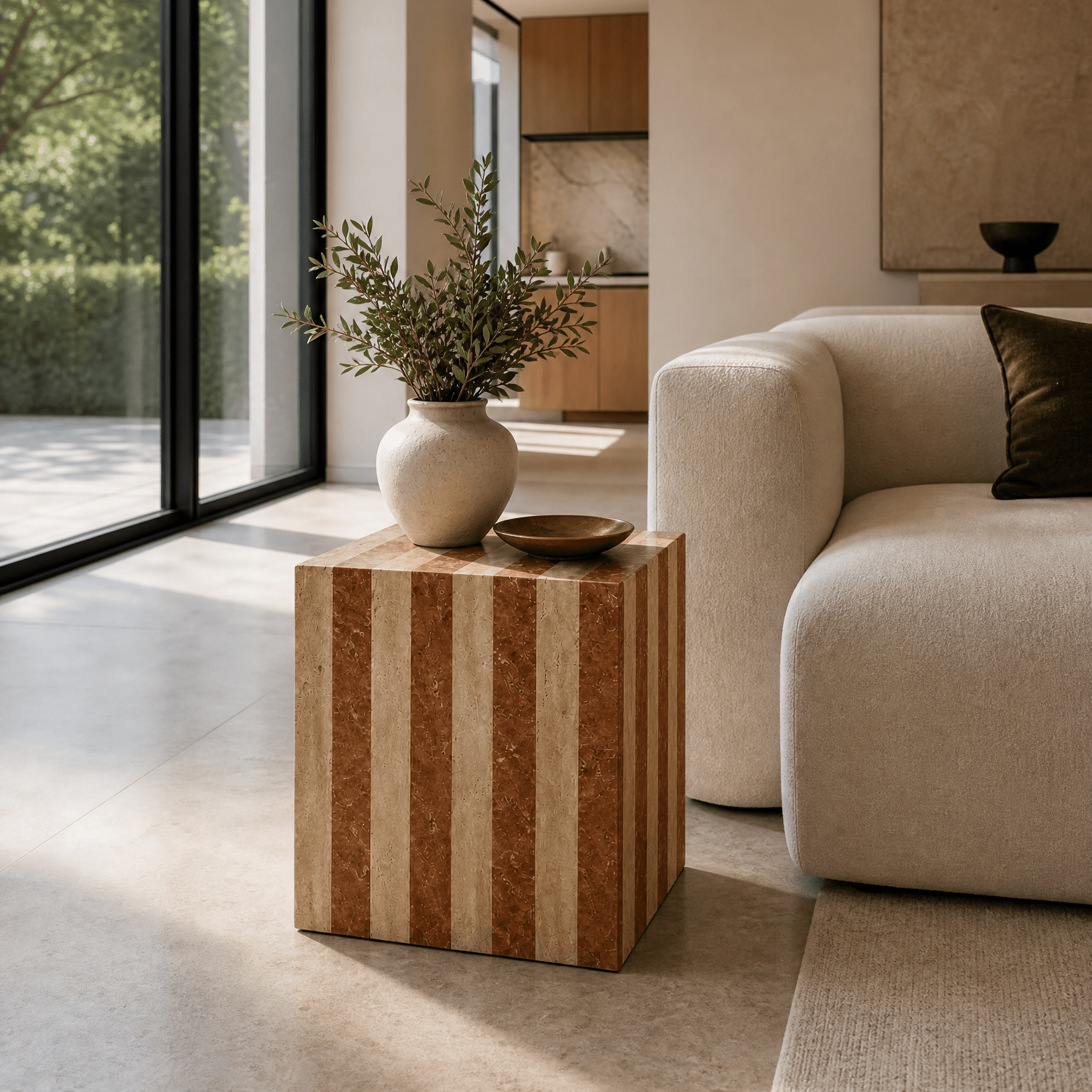 Travertine Side Table Honed Finish - Art and craft furniture
