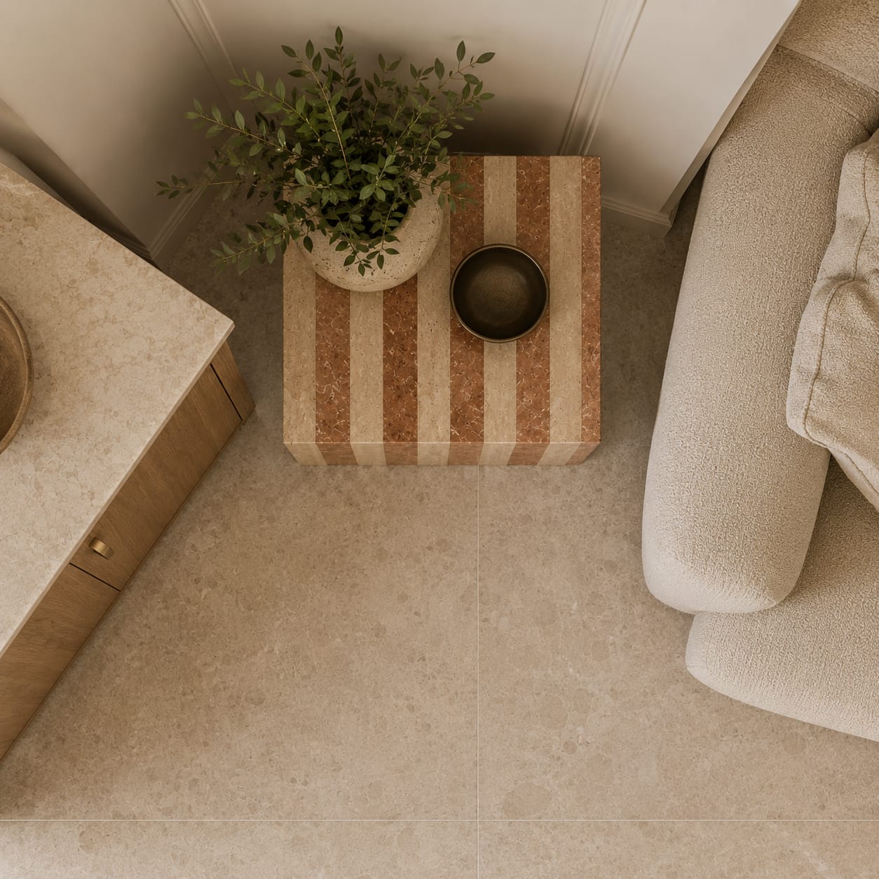 Travertine Side Table Honed Finish - Art and craft furniture