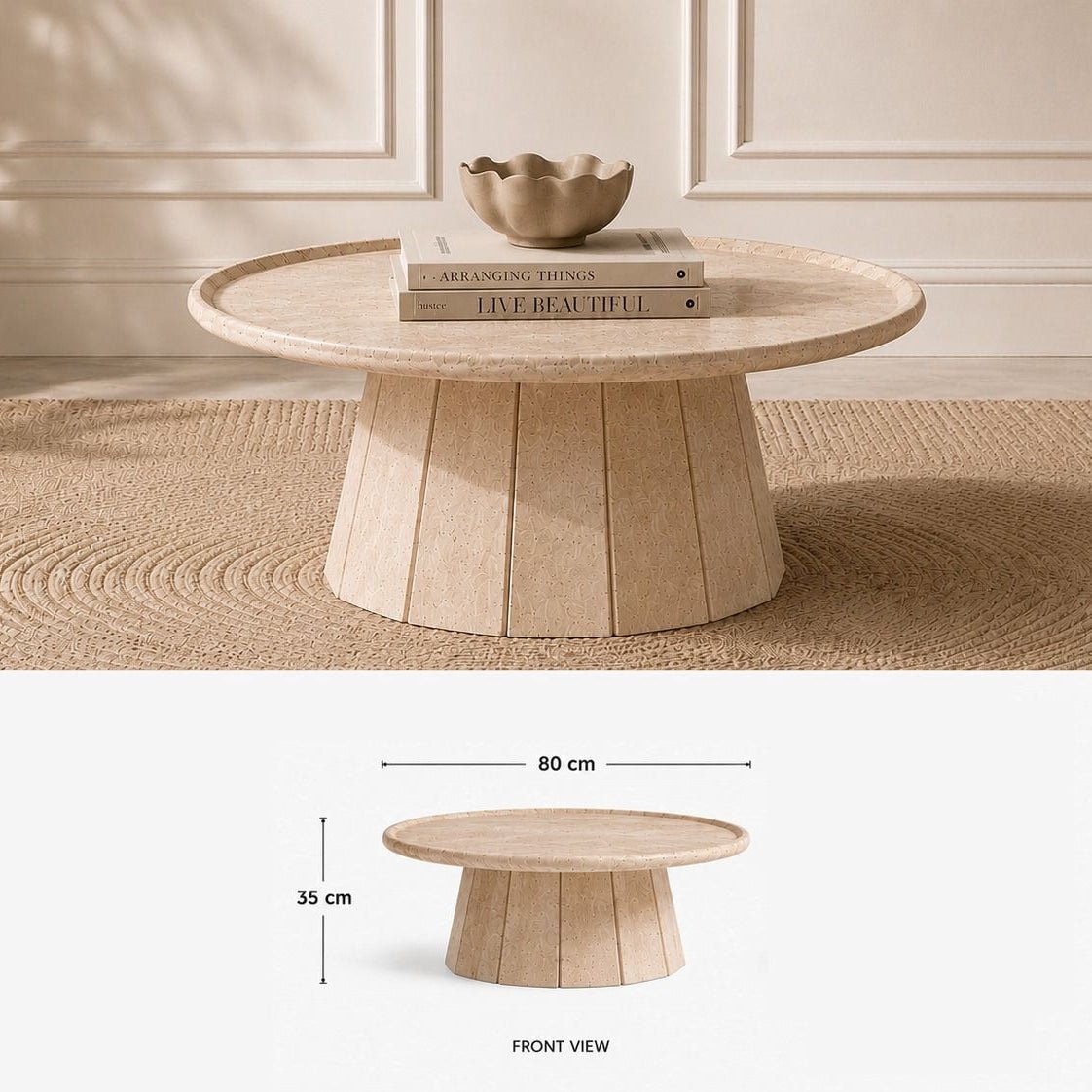 Travertine Stone Cross Cut Beige Coffee Table - Art and craft furniture