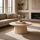 Travertine Stone Cross Cut Beige Coffee Table - Art and craft furniture