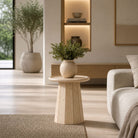 Travertine Stone Cross Cut Beige Side Table - Art and craft furniture