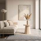 Travertine Stone Cross Cut Beige Side Table - Art and craft furniture