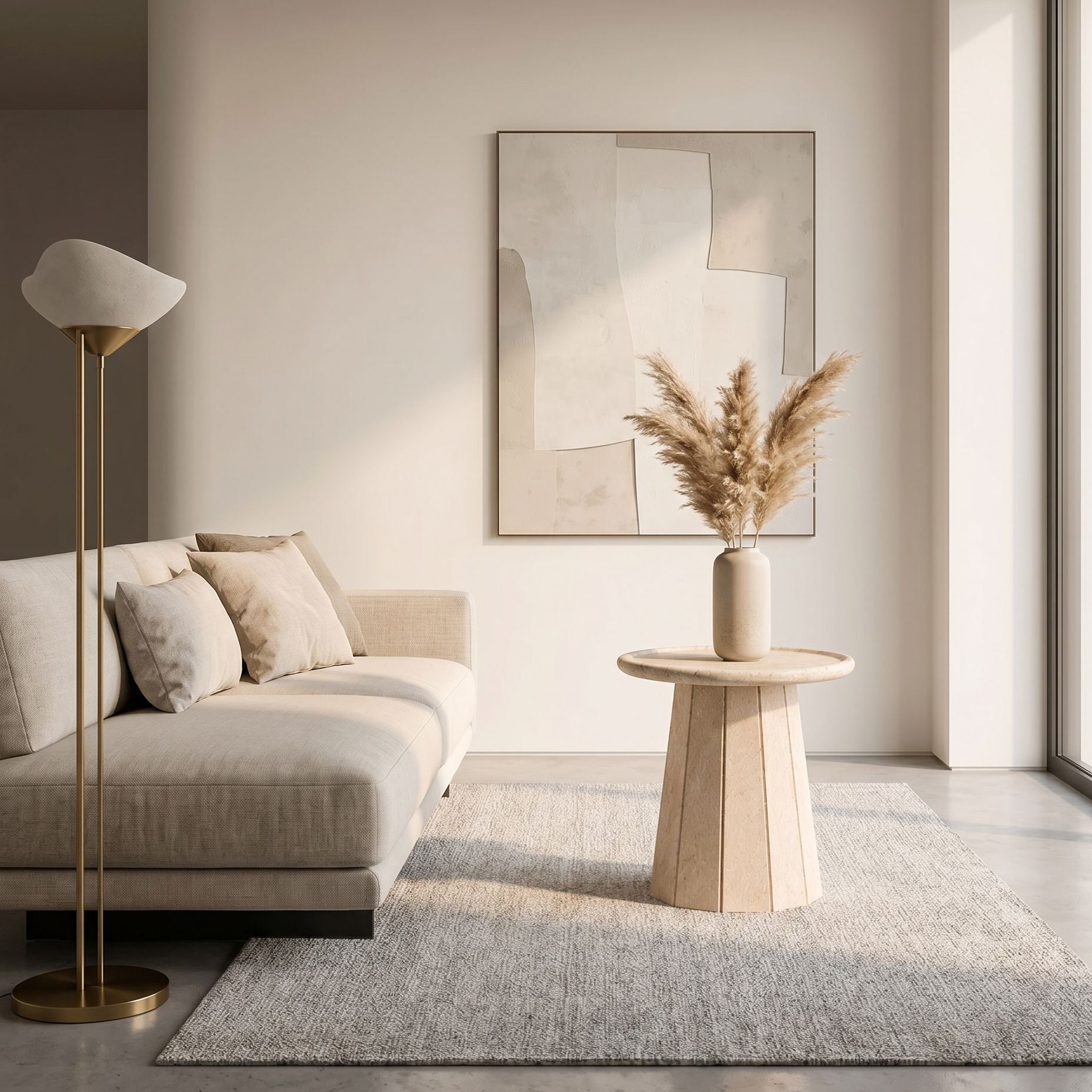 Travertine Stone Cross Cut Beige Side Table - Art and craft furniture