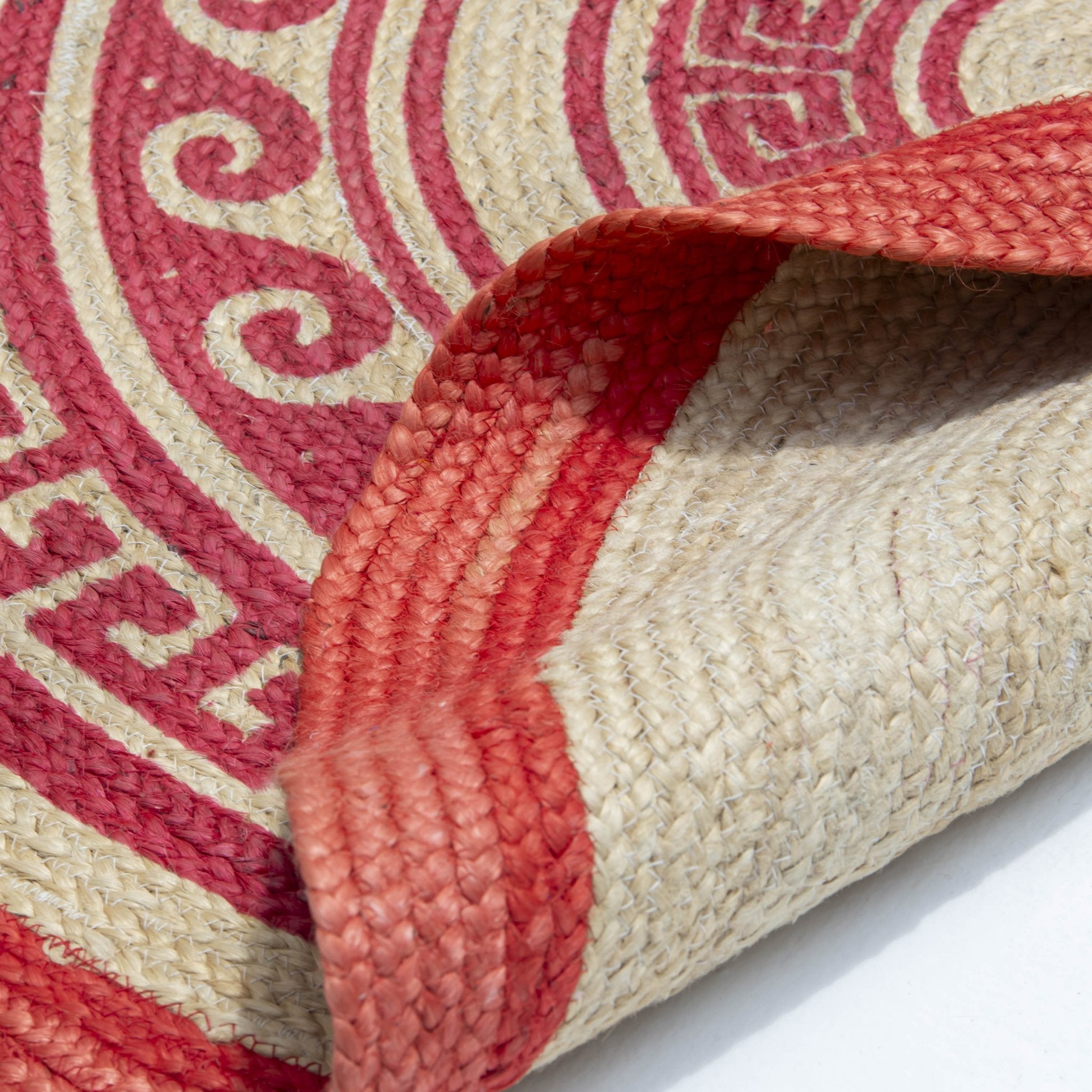 TRIBAL PRINTED JUTE ROUND RED HANDMADE RUG - Art and craft furniture