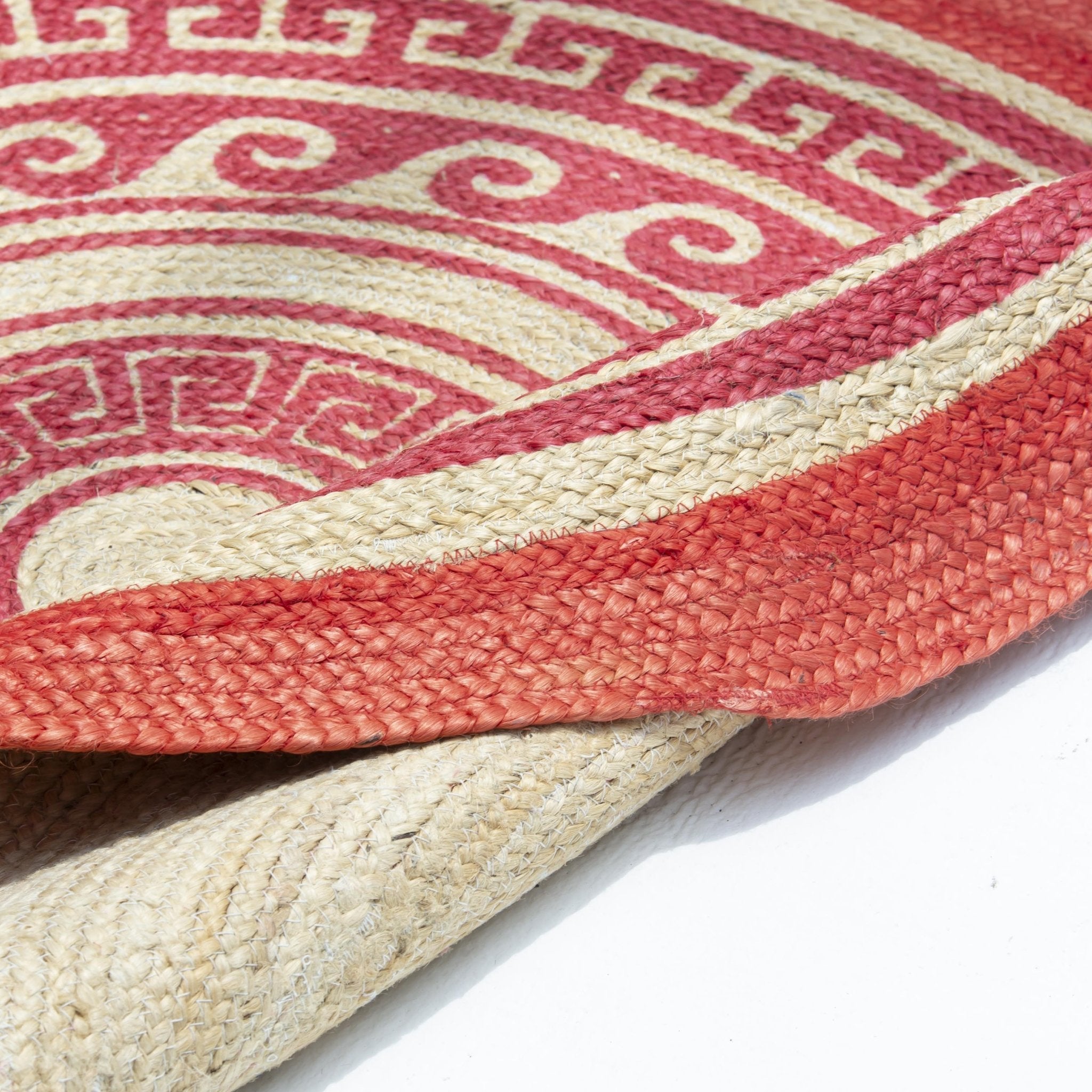 TRIBAL PRINTED JUTE ROUND RED HANDMADE RUG - Art and craft furniture