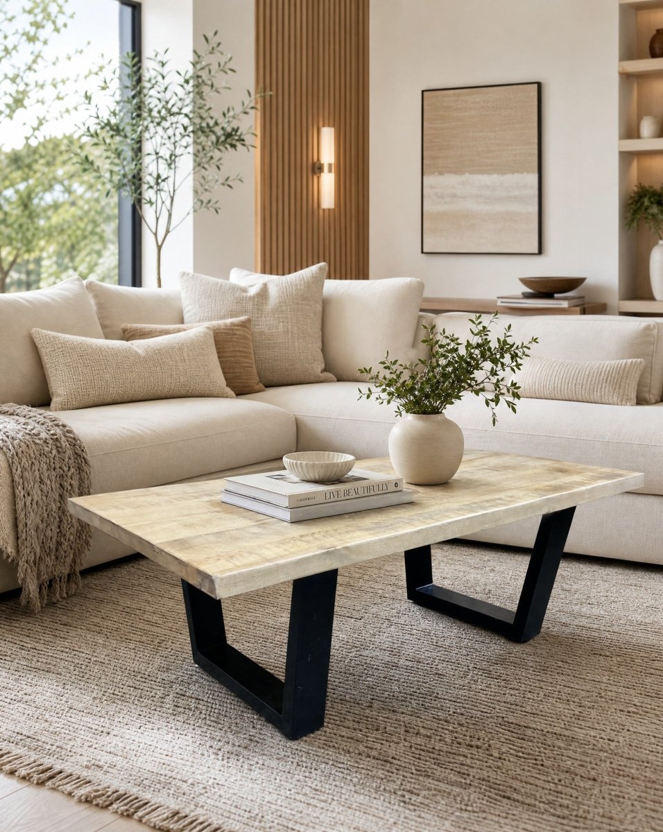 Valence Mango Wood V Leg Coffee Table - Art and craft furniture