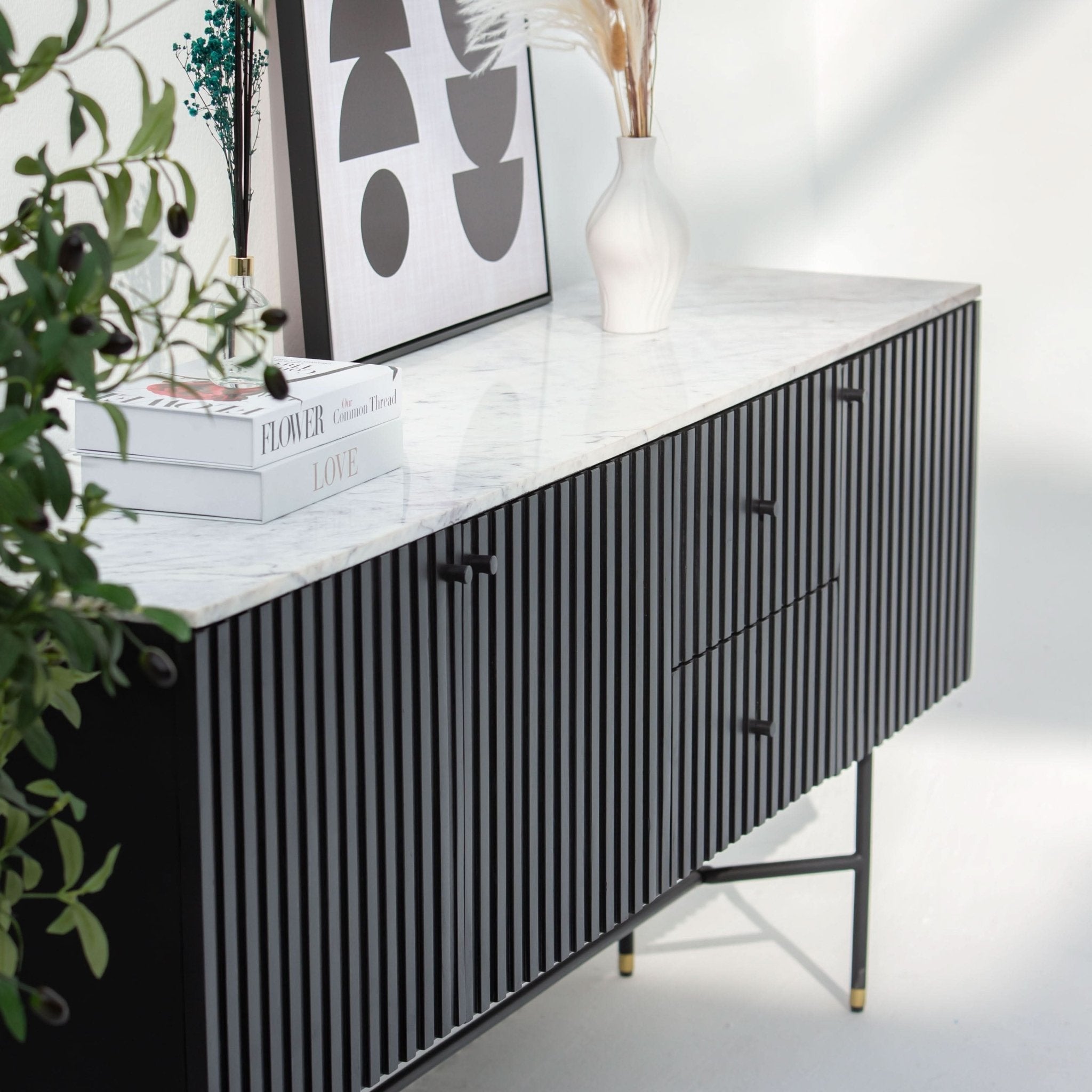 VANTA MARBLE TOP THREE DOOR SIDEBOARD - Art and craft furniture