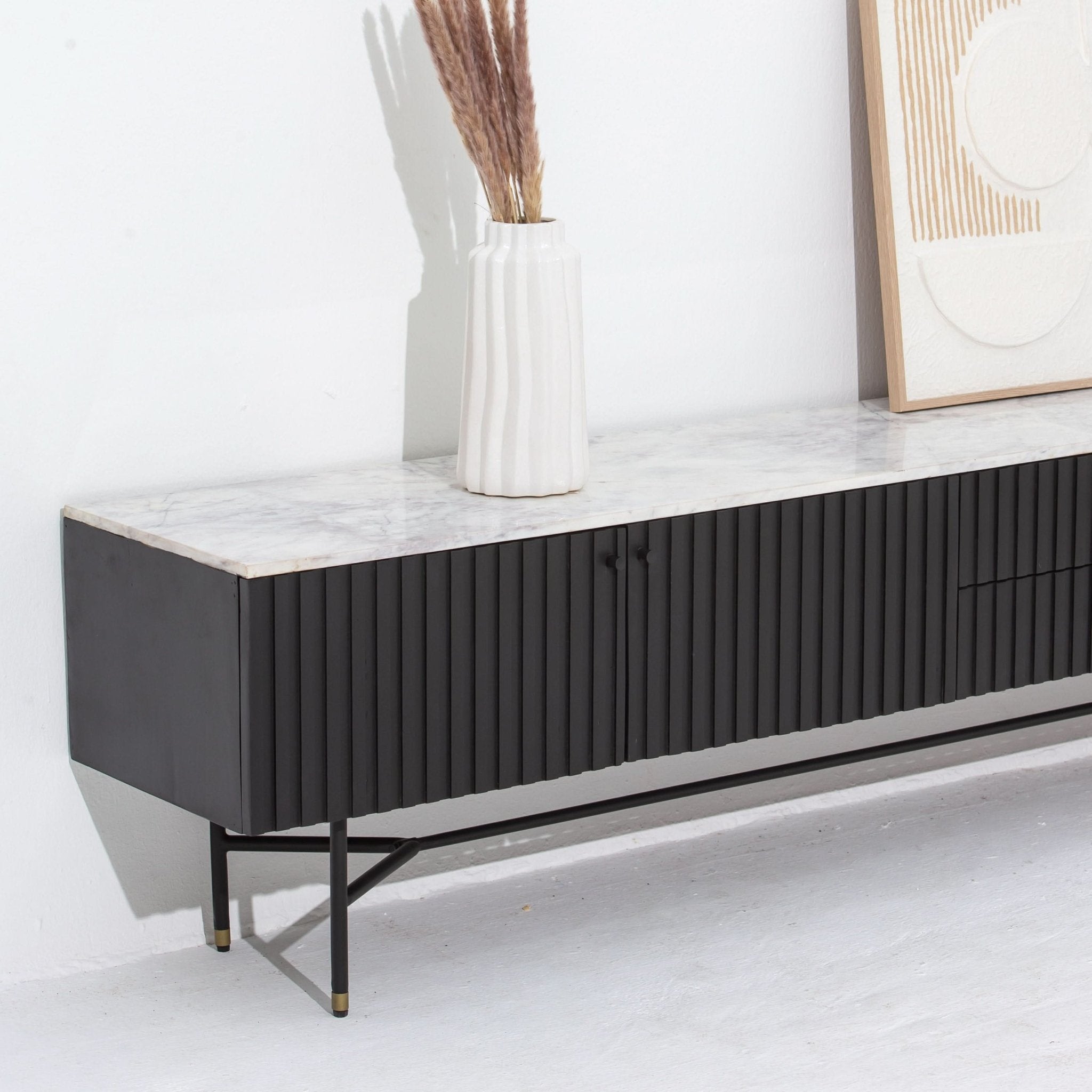 VANTA MARBLE TOP TWO DRAWER THREE DOOR TV STAND - Art and craft furniture