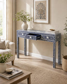 Vareli 3 Drawer Mother of Pearl Blue Console Table - Art and craft furniture