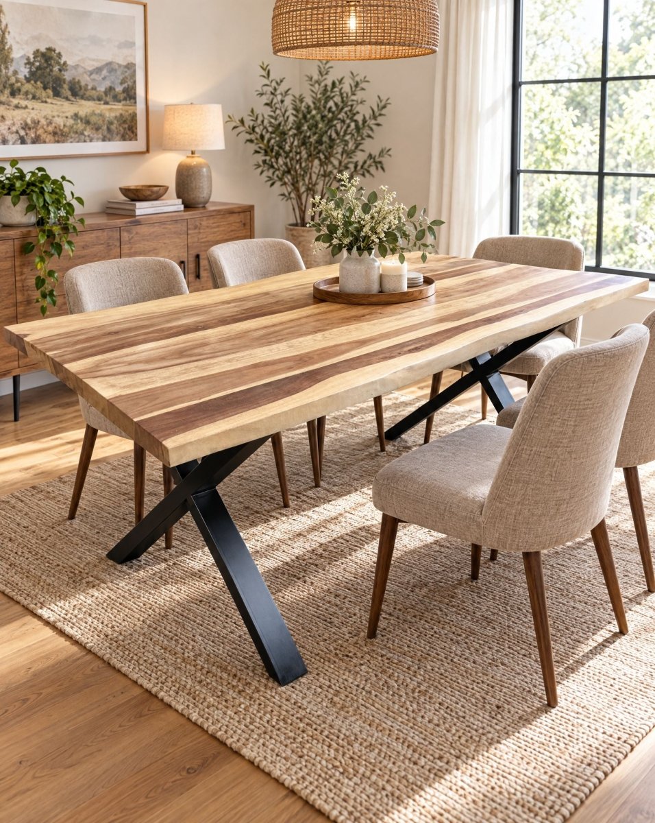 Velmont Rose Wood X Leg Dining Table - Art and craft furniture