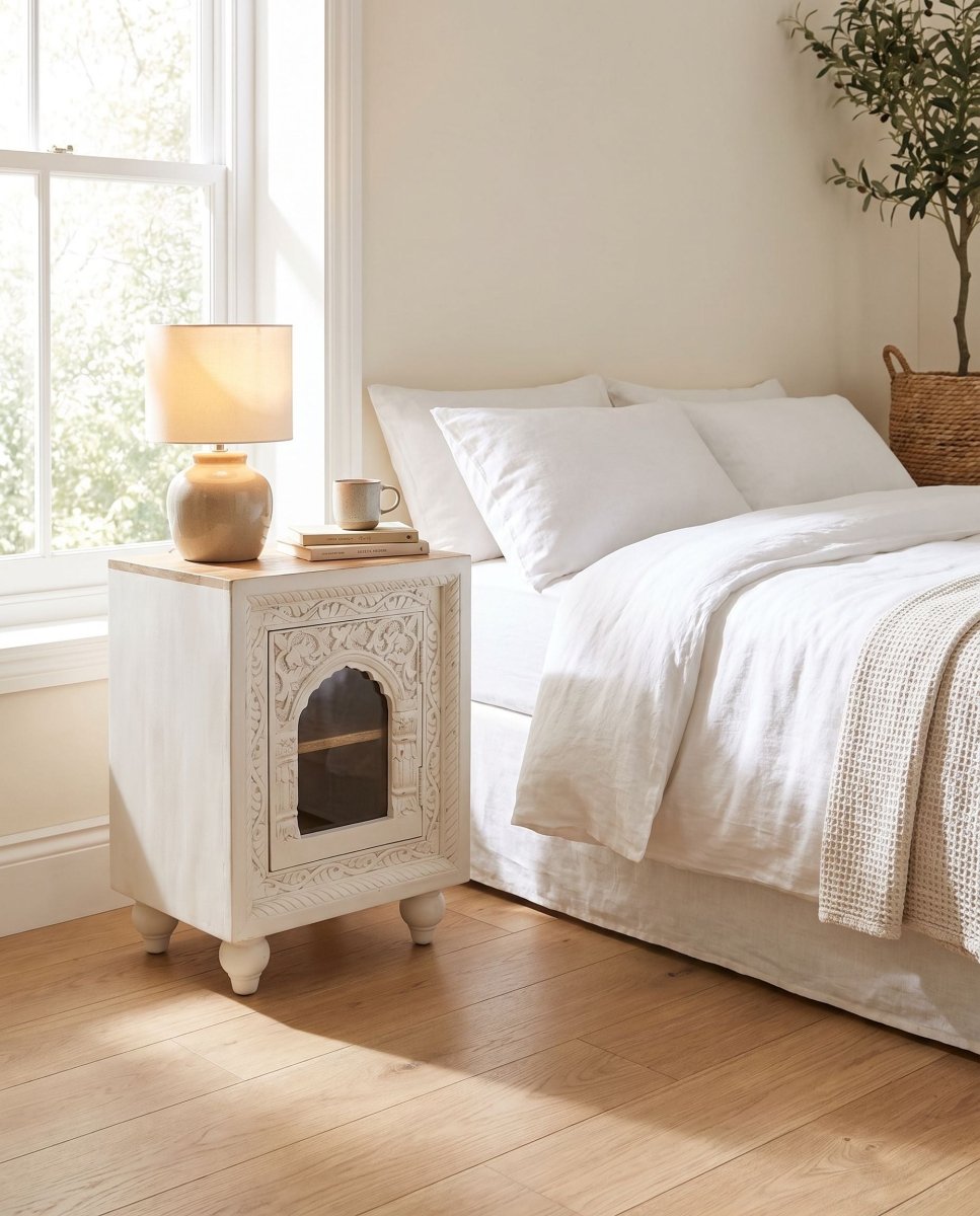 Velmora One Glass Door Bedside Table - Art and craft furniture