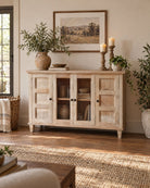 Velona 6 Drawer 2 Glass Door Side Board  - Art and craft furniture