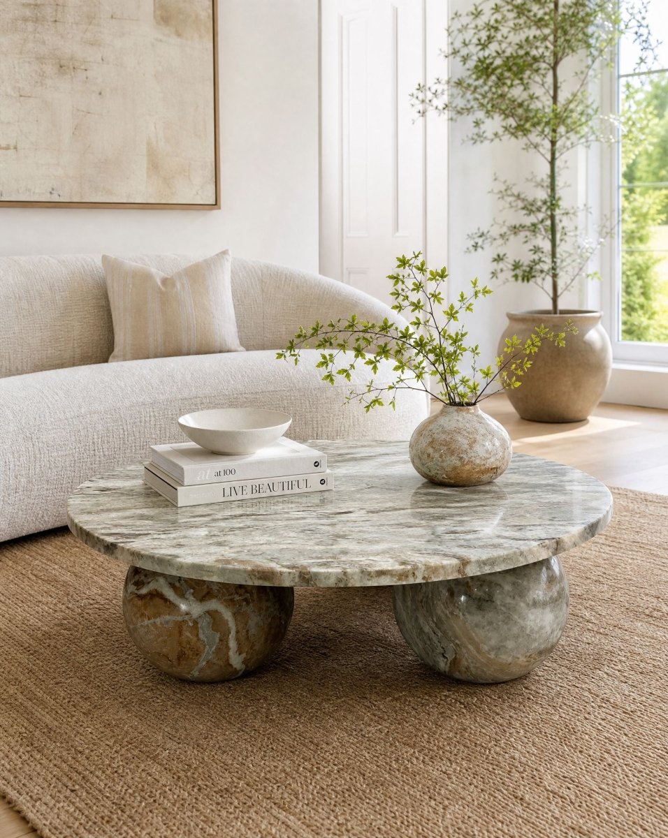 Velvia Round Marble Coffee Table - Art and craft furniture