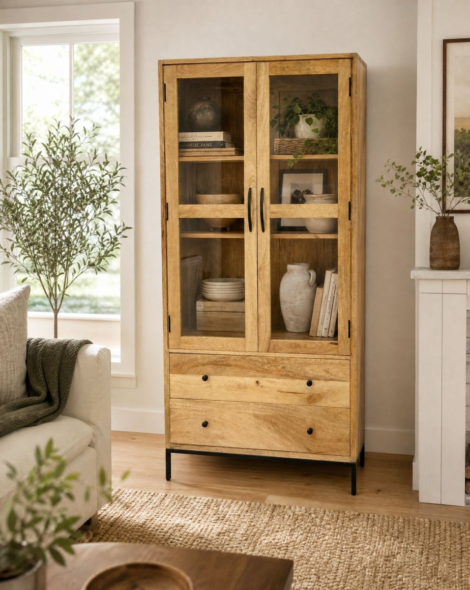 Veyora Glass 2 Door Wooden Cabinet - Art and craft furniture