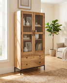 Veyora Glass 2 Door Wooden Cabinet - Art and craft furniture