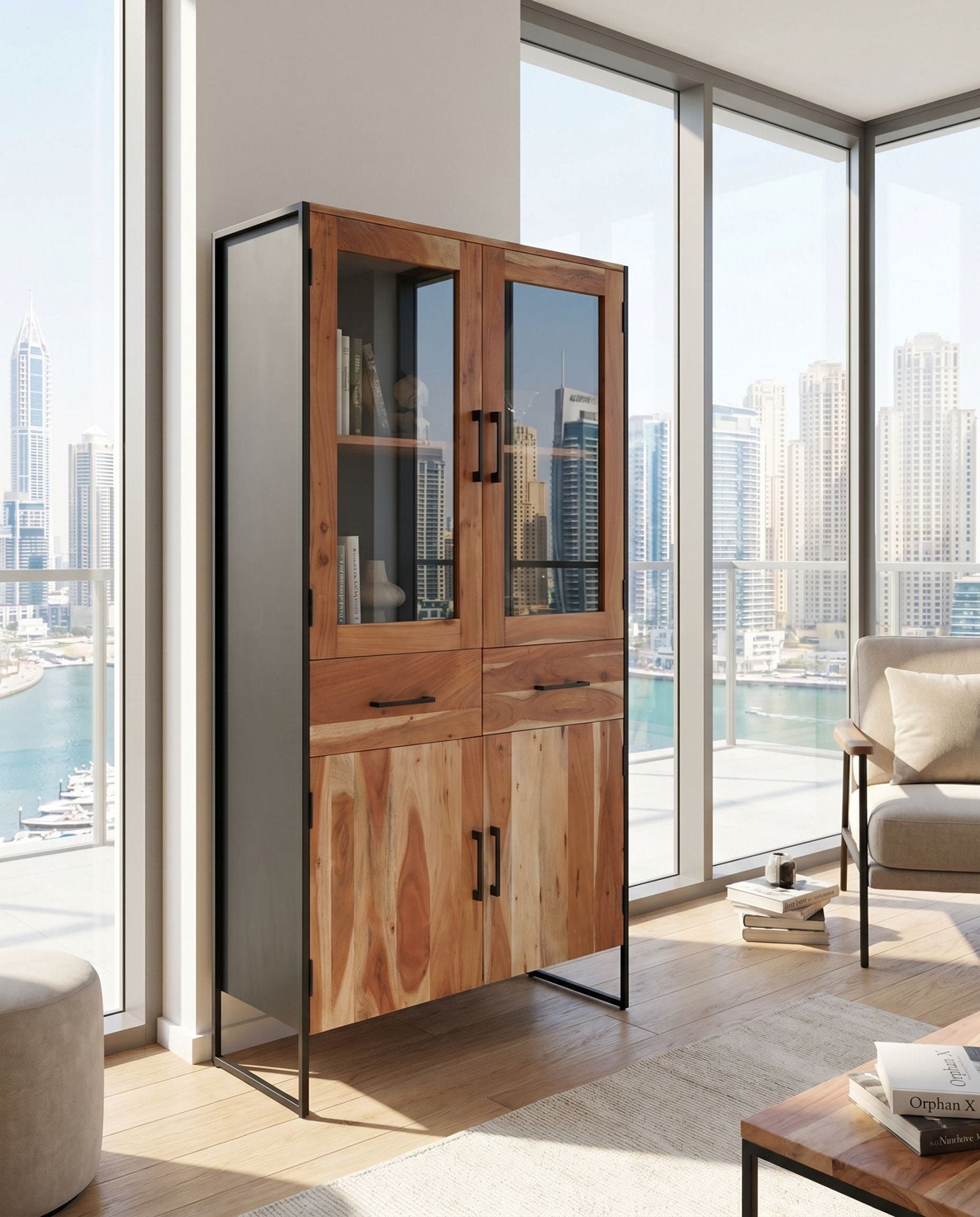 Villeneuve Acacia wood door cabinet - Art and craft furniture