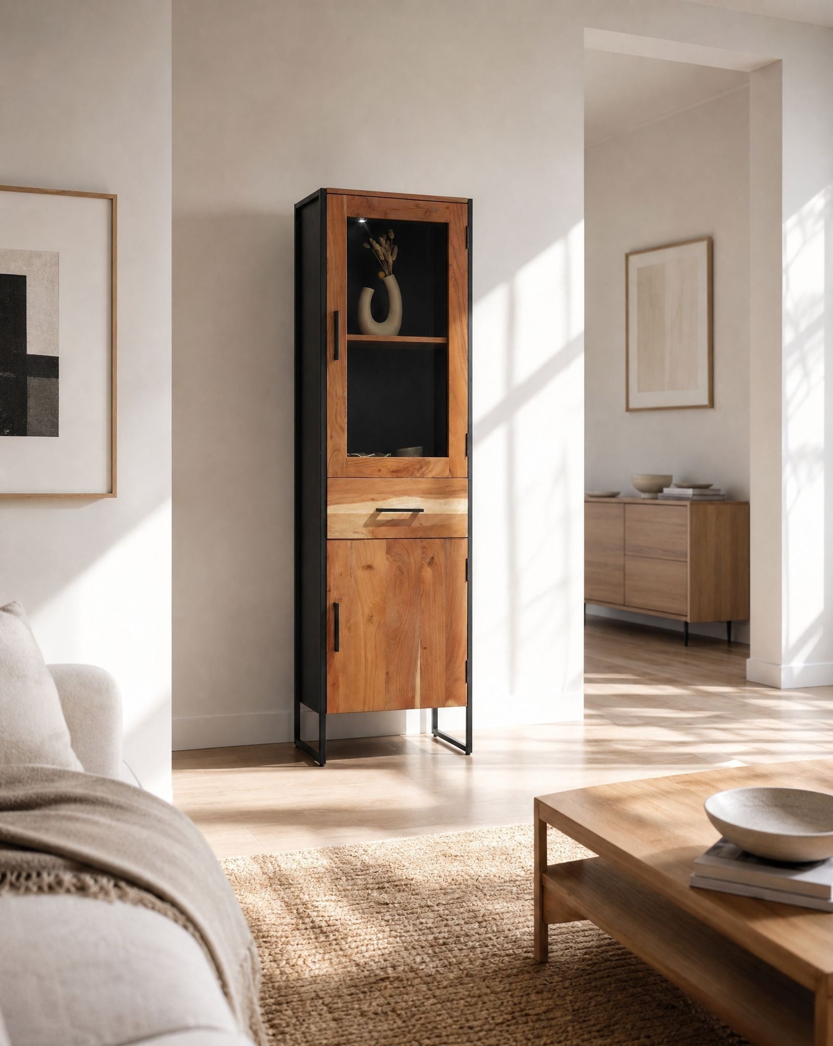Villeneuve Acacia Wood Single Door Cabinet - Art and craft furniture