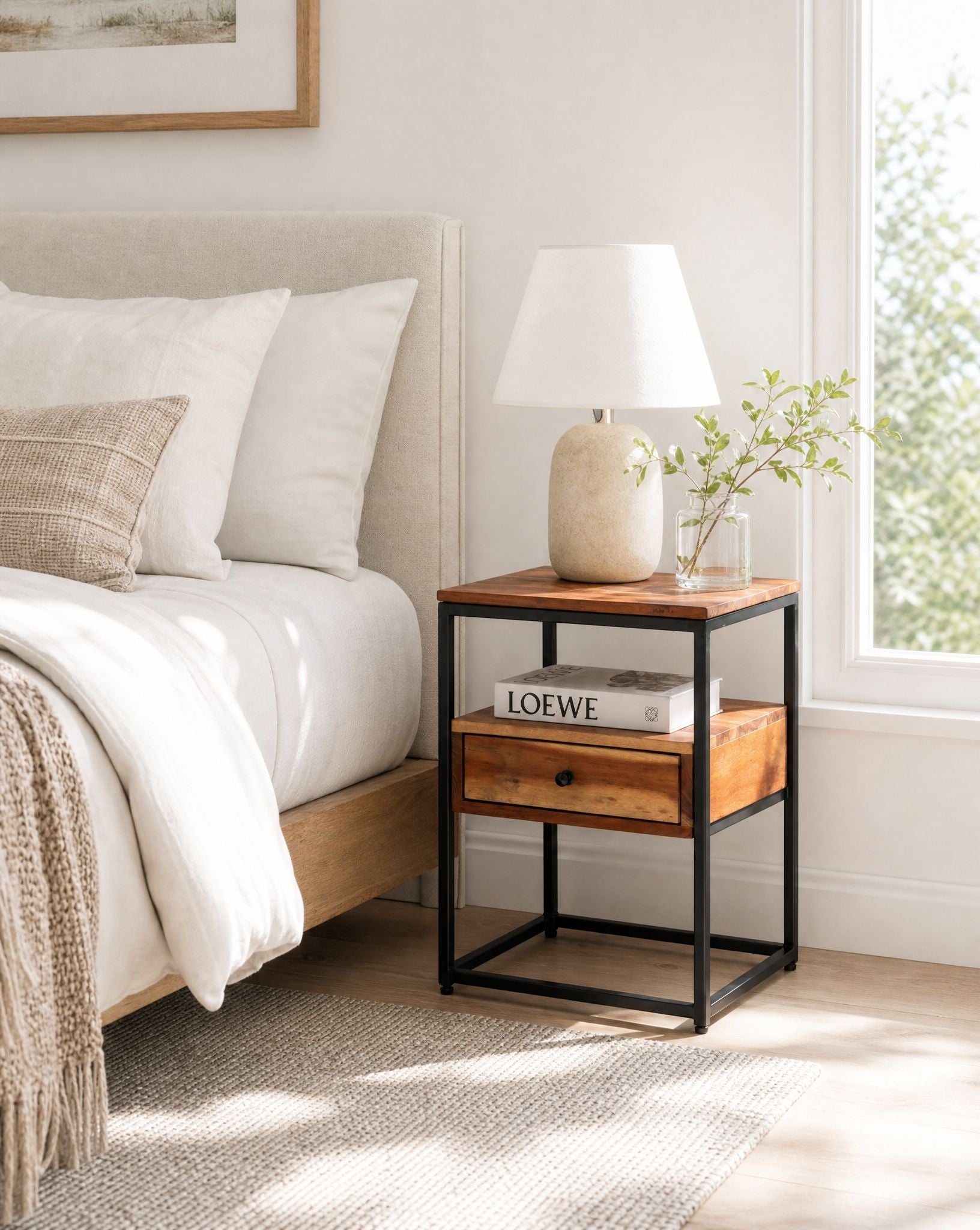 Villeneuve Iron One Drawer Nightstand Table - Art and craft furniture
